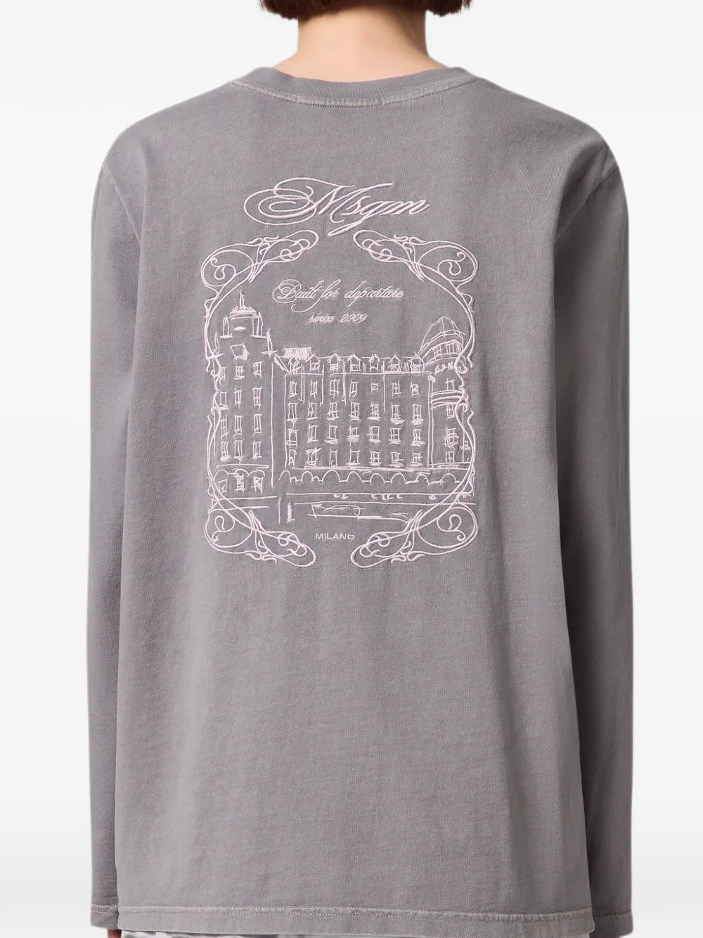MSGM embroidered long-sleeve T-shirt Grijs