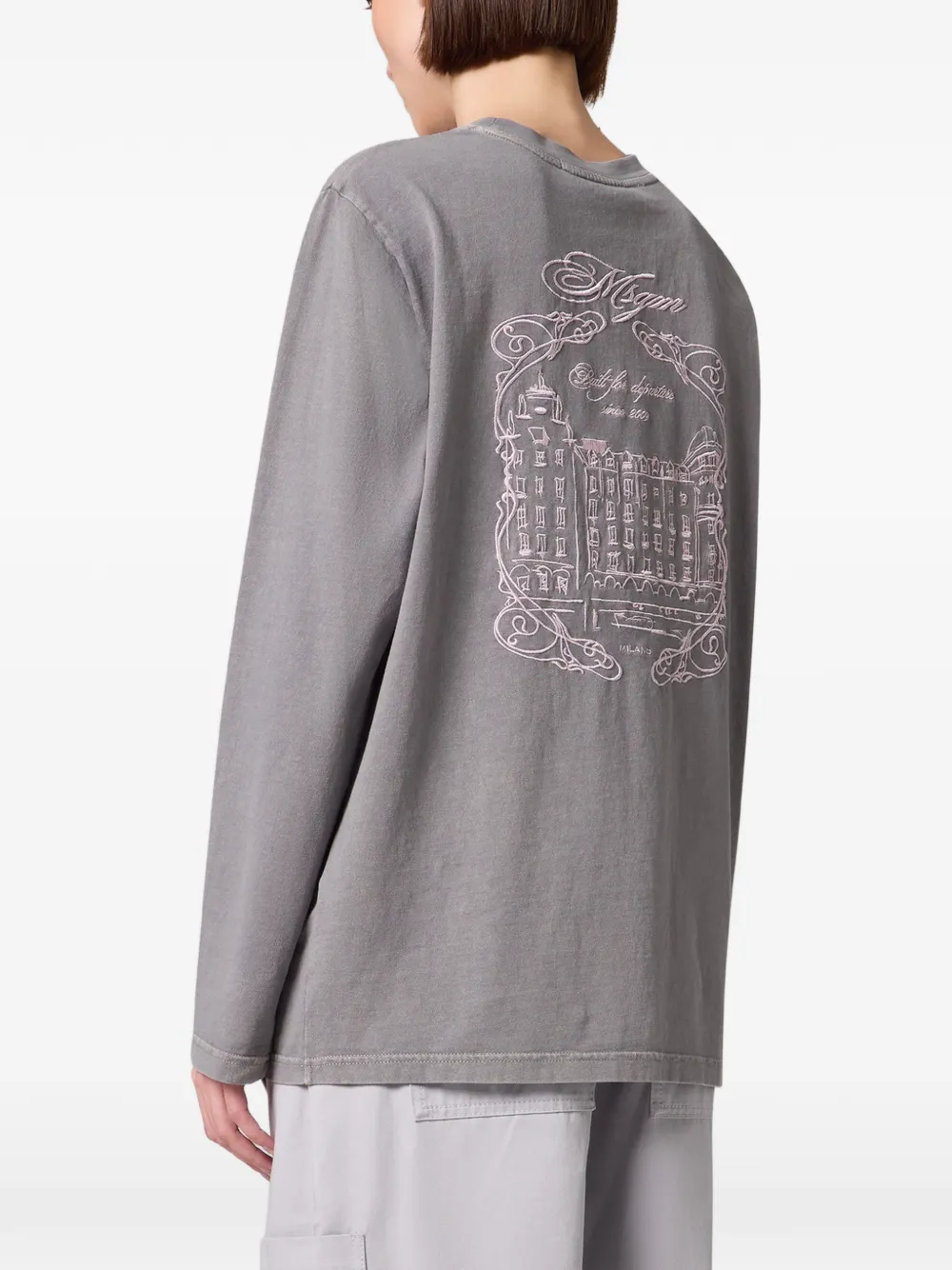 MSGM embroidered long-sleeve T-shirt Grijs