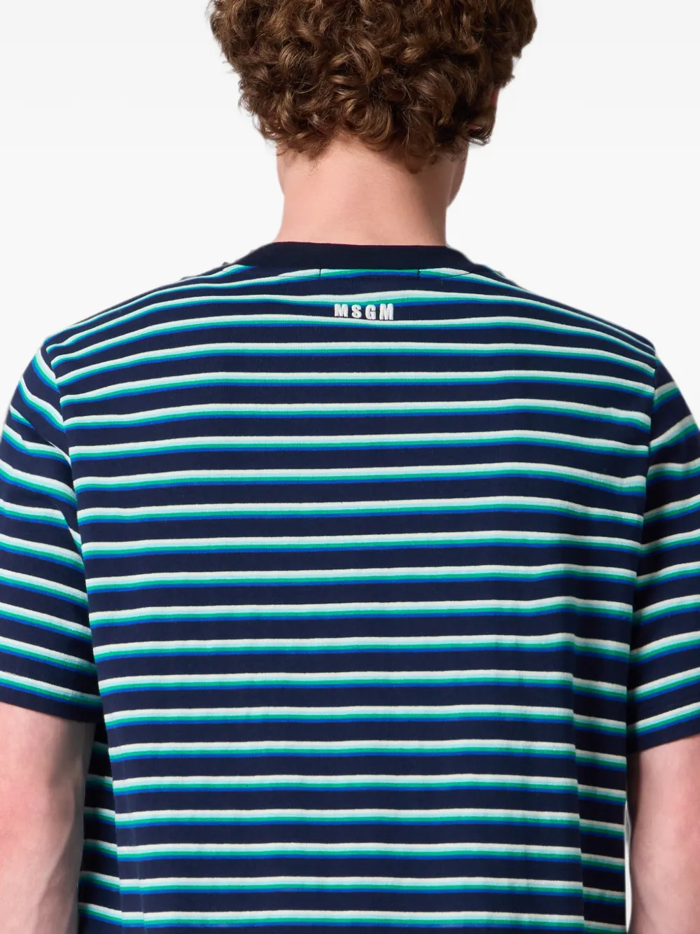 MSGM Gestreept T-shirt met wapenschild-patch Blauw