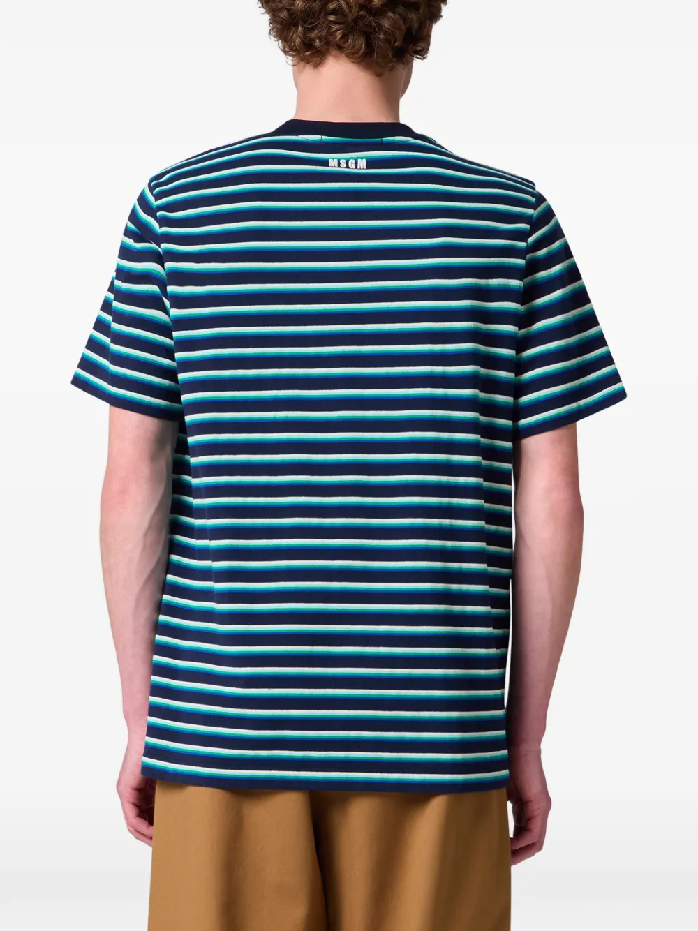 MSGM Gestreept T-shirt met wapenschild-patch Blauw