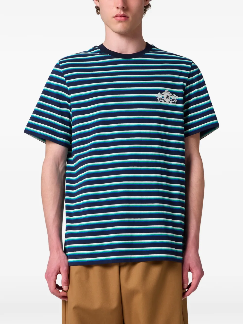 MSGM Gestreept T-shirt met wapenschild-patch Blauw