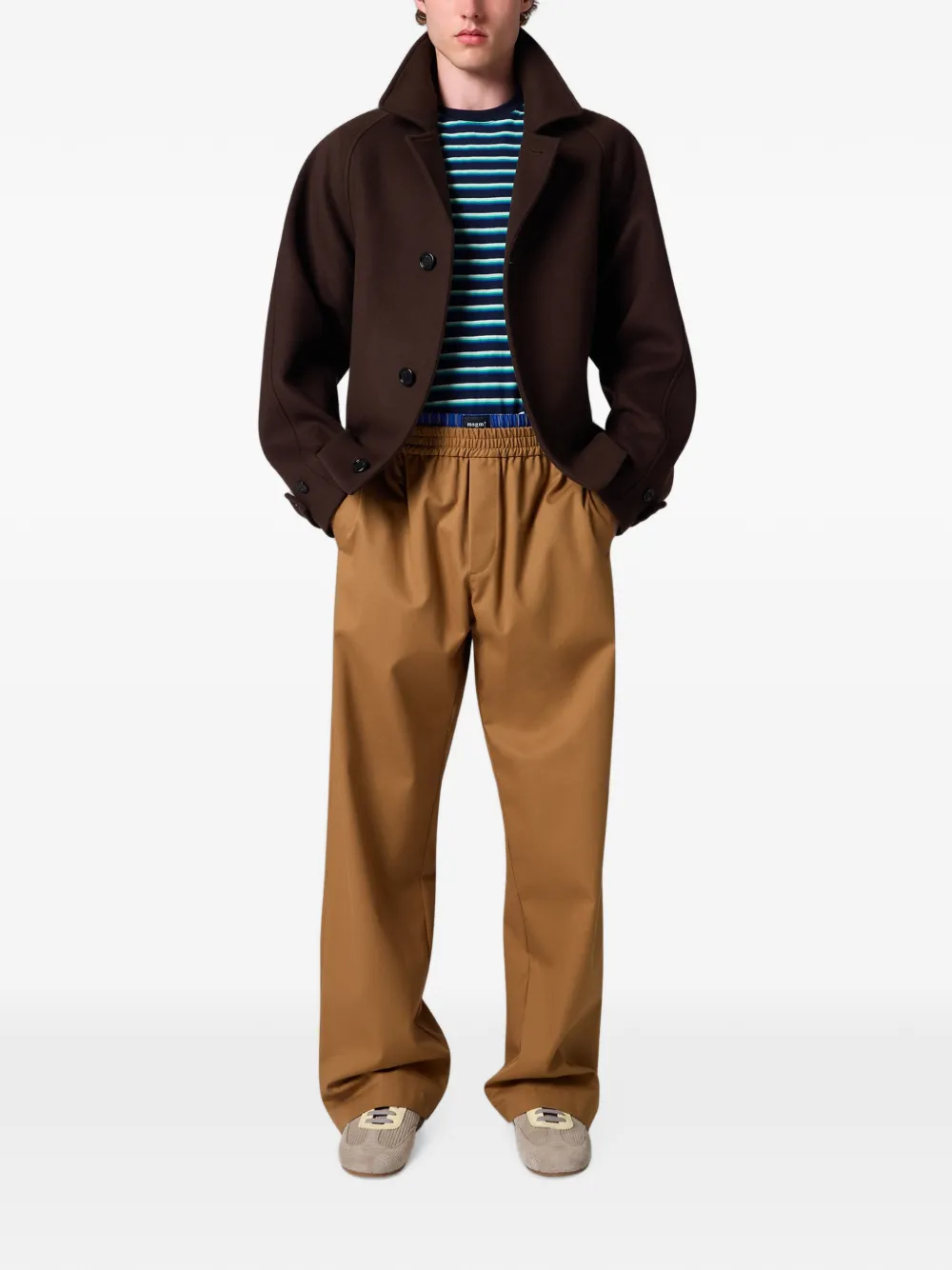 MSGM Gestreept T-shirt met wapenschild-patch Blauw