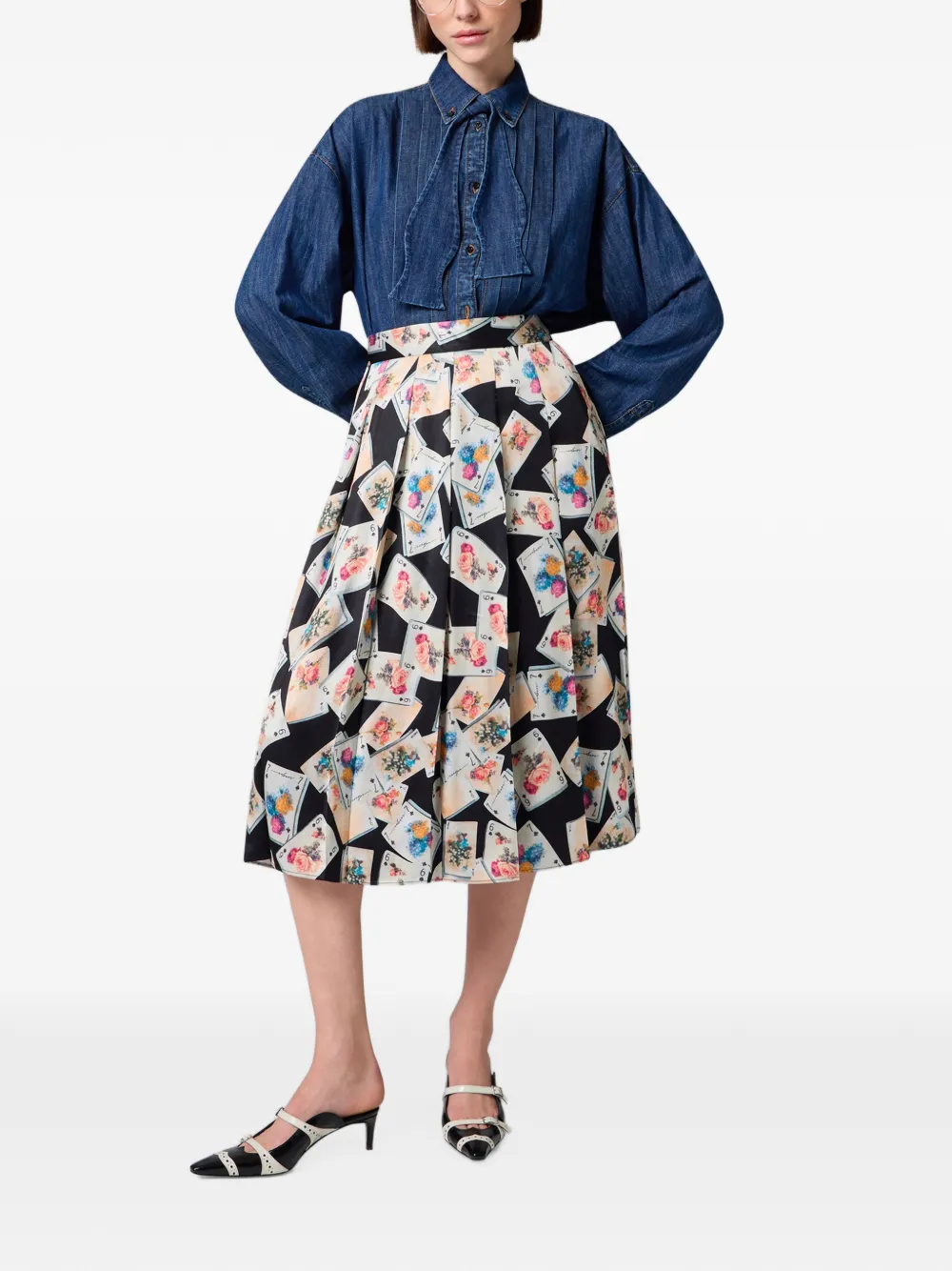 MSGM playing-card-print pleated midi skirt Zwart