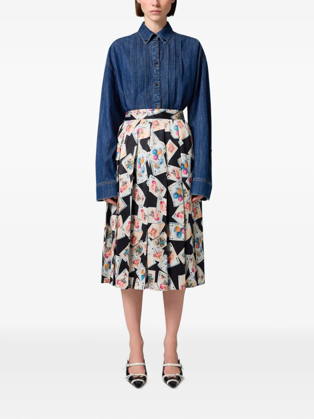 MSGM playing-card-print pleated midi skirt Zwart