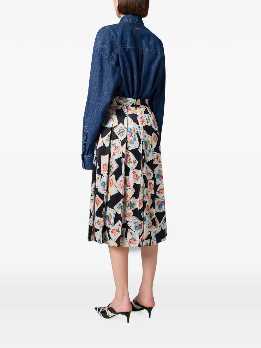 MSGM playing-card-print pleated midi skirt Zwart