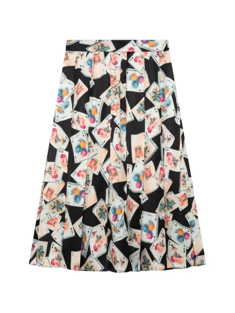 MSGM Saia midi com pregas e estampa de cartas