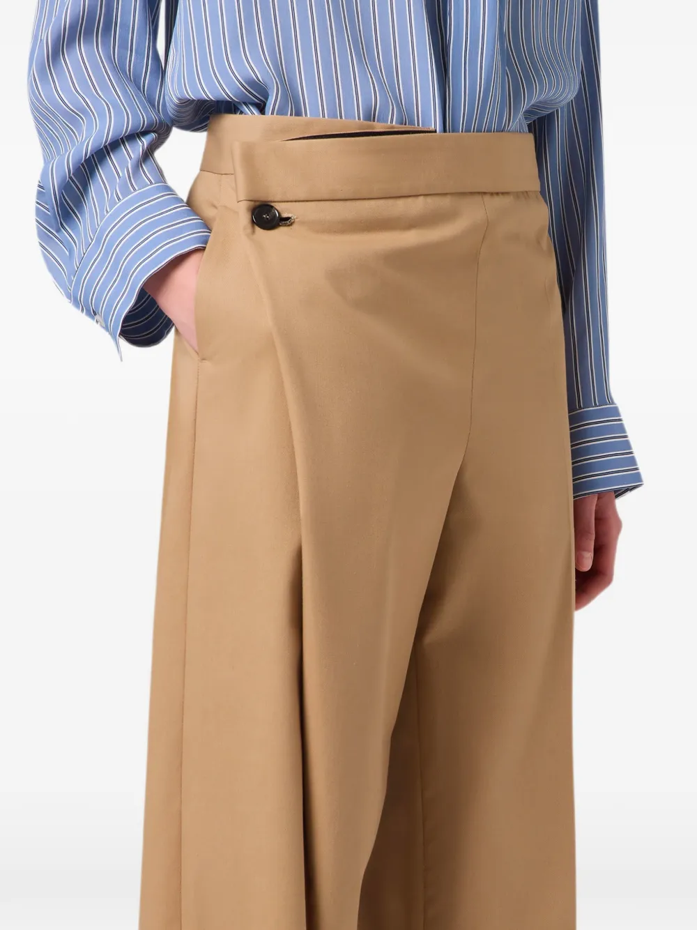 MSGM Asymmetrische high-waist pantalon met gekreukt effect Beige