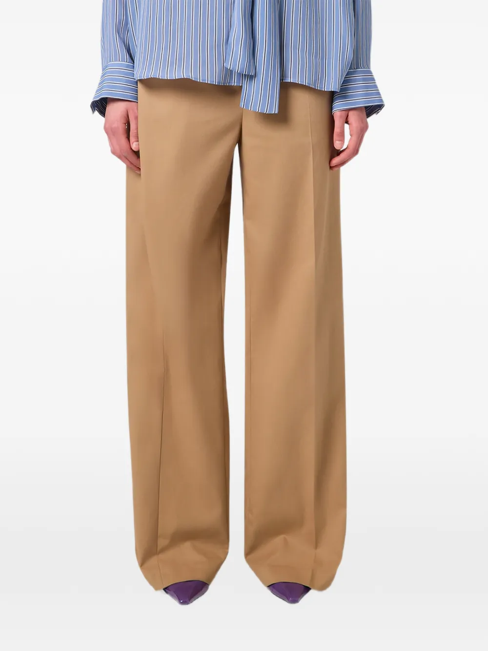 MSGM Asymmetrische high-waist pantalon met gekreukt effect Beige