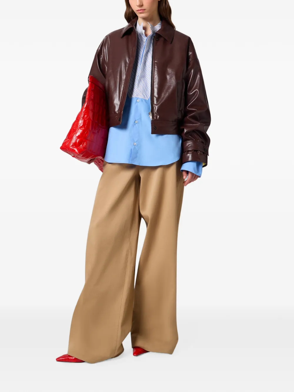 MSGM Cropped jack met logopatch Bruin
