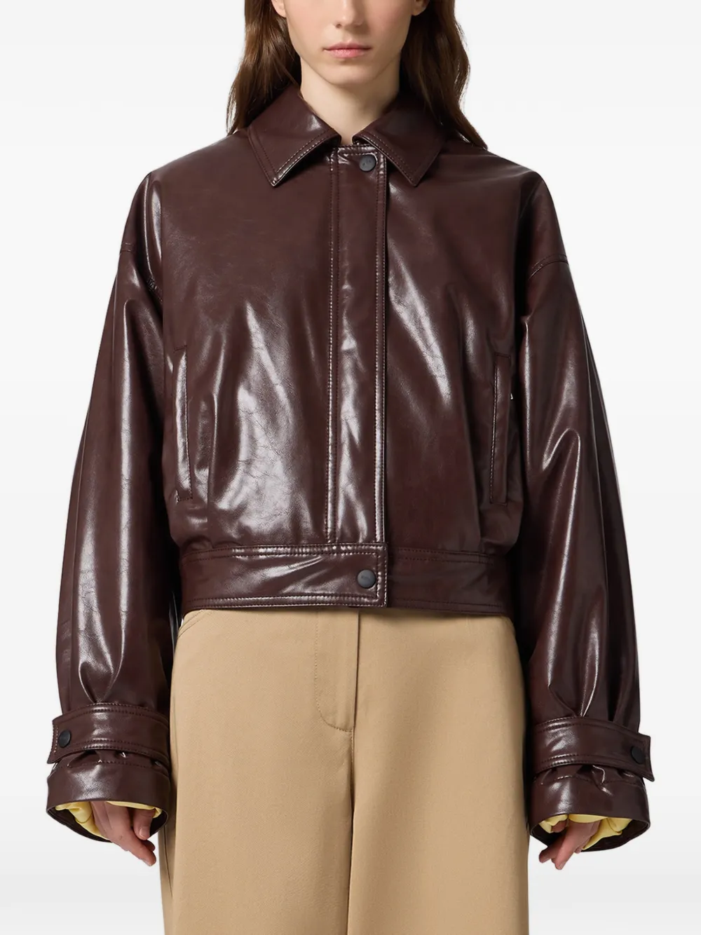 MSGM Cropped jack met logopatch Bruin