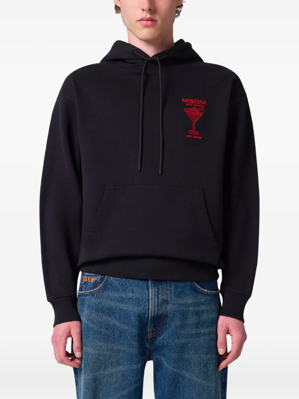 MSGM Hoodie met logoprint en trekkoord Zwart