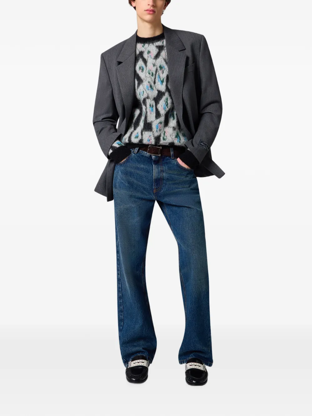 MSGM Trui van mohairblend met geometrisch patroon Grijs