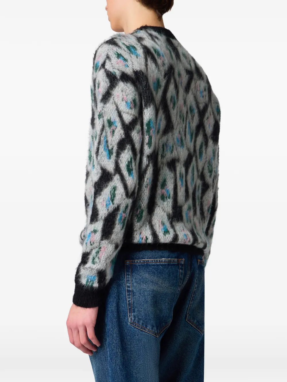 MSGM Trui van mohairblend met geometrisch patroon Grijs