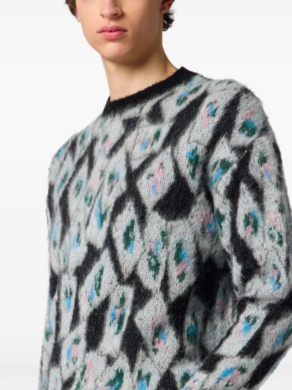 MSGM Trui van mohairblend met geometrisch patroon Grijs
