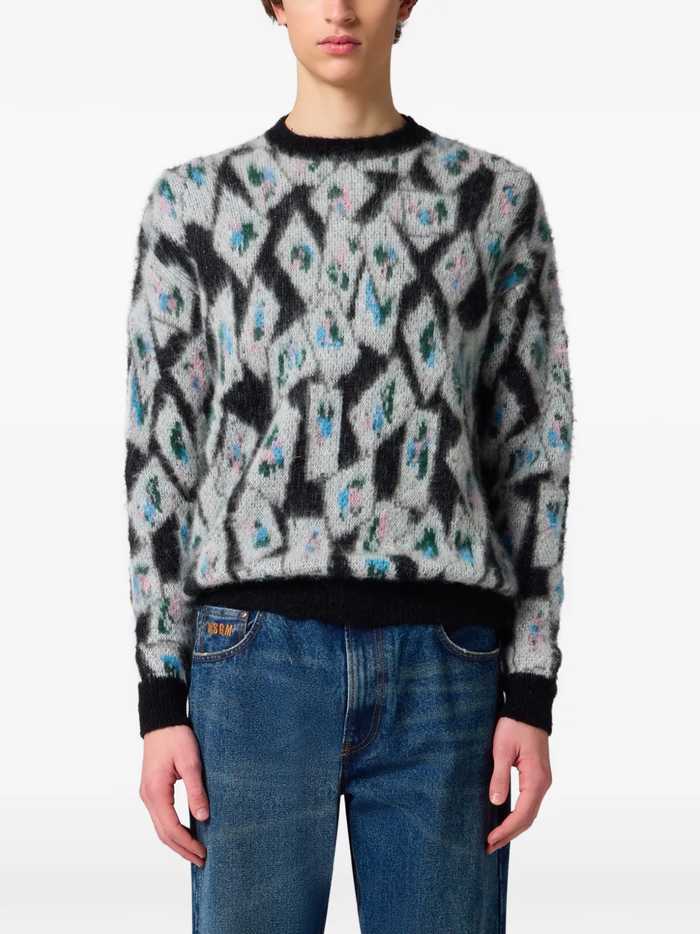 MSGM Trui van mohairblend met geometrisch patroon Grijs