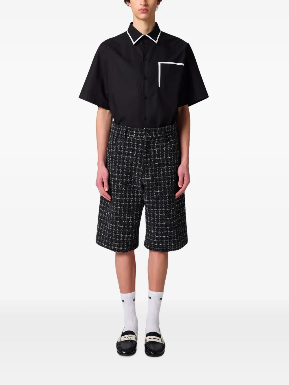 MSGM Tweed geruite shorts Zwart