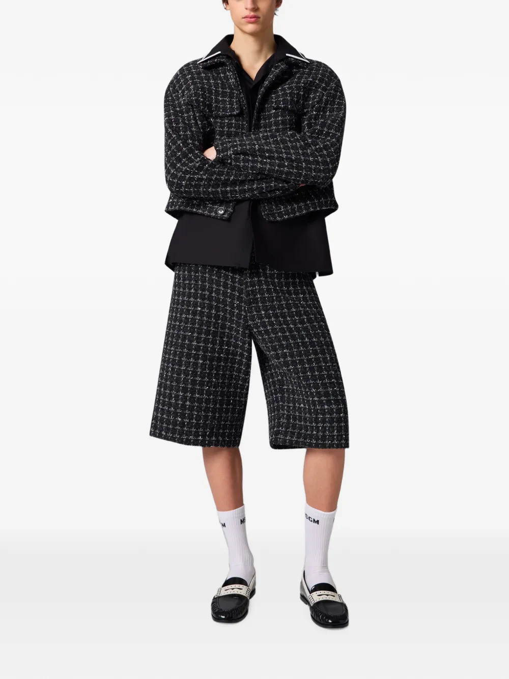 MSGM Tweed geruite shorts Zwart