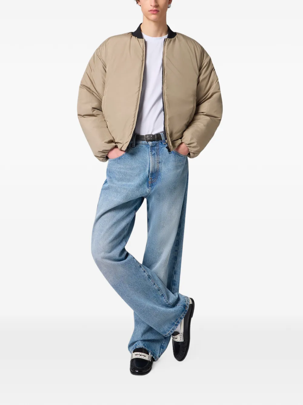 MSGM logo-patch bomber jacket Beige