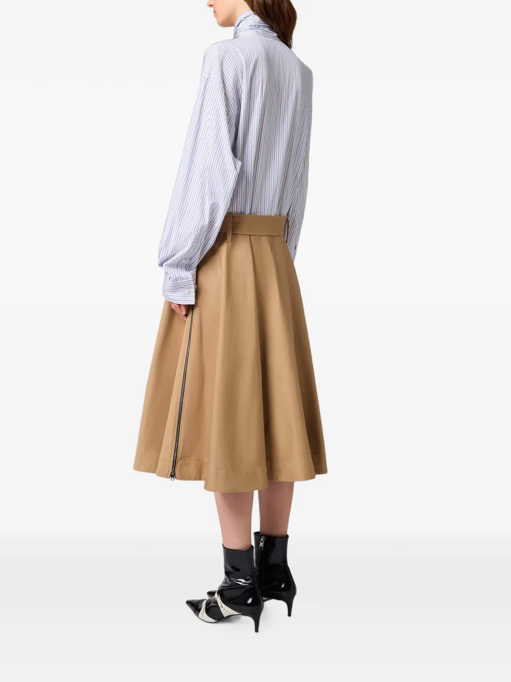 MSGM Gestreepte midi-jurk met gestrikte hals Beige