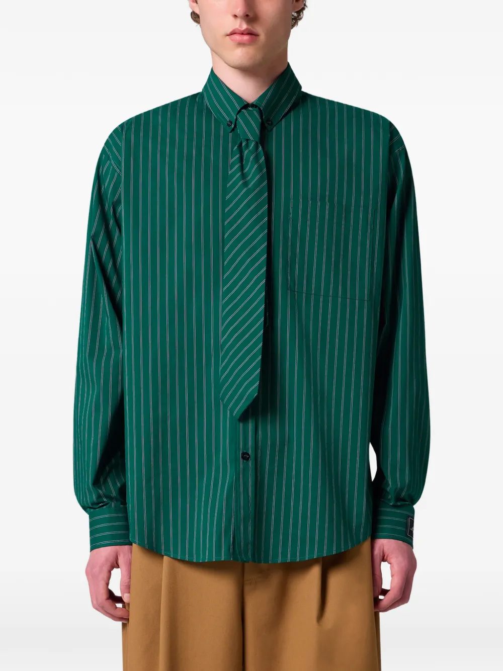 MSGM Overhemd met krijtstreep en strik-detail Groen