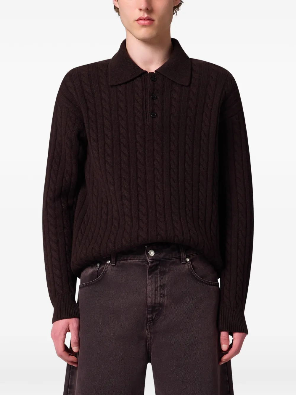 MSGM Kabelgebreid poloshirt Bruin