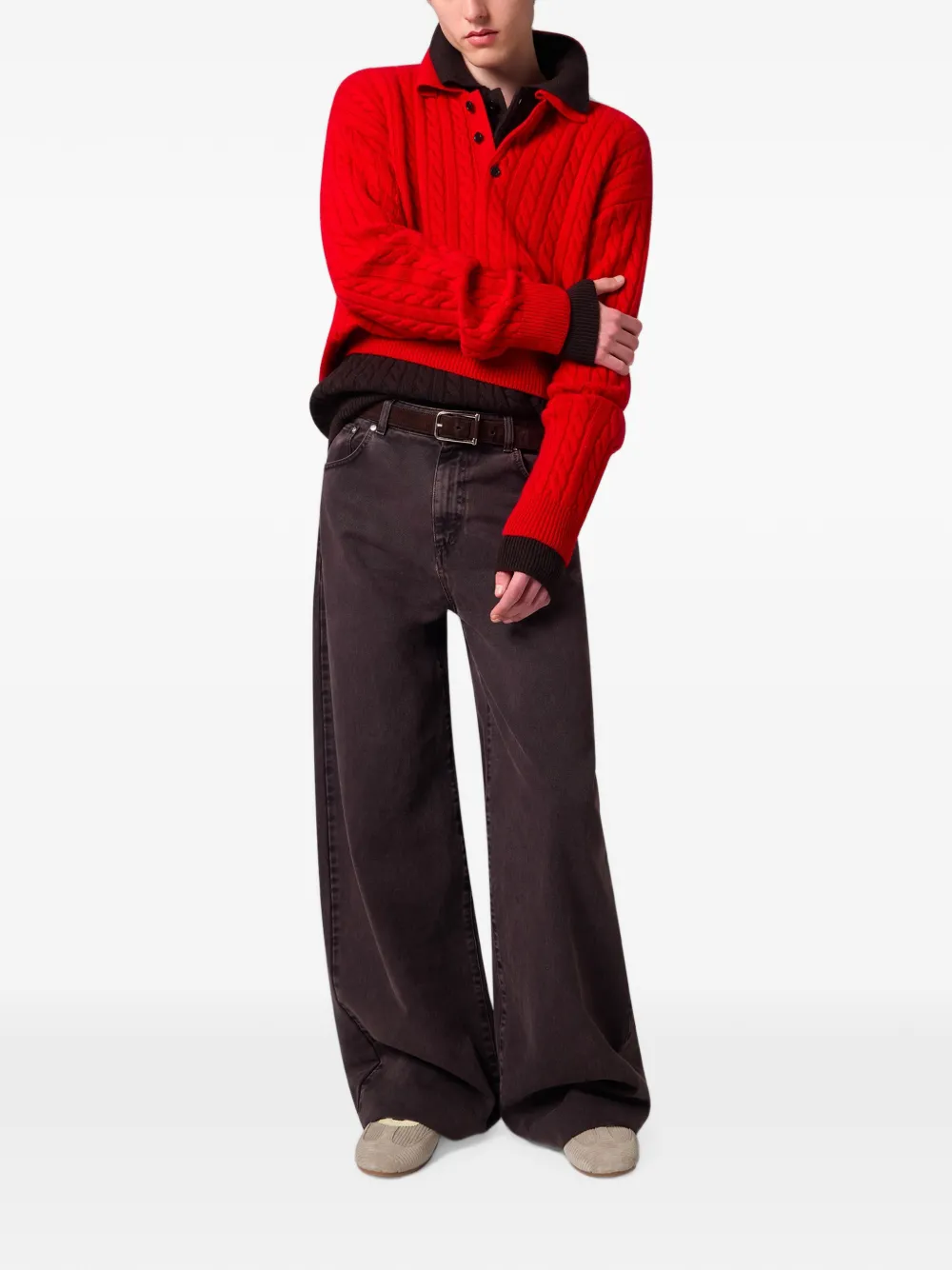 MSGM Kabelgebreid poloshirt Bruin