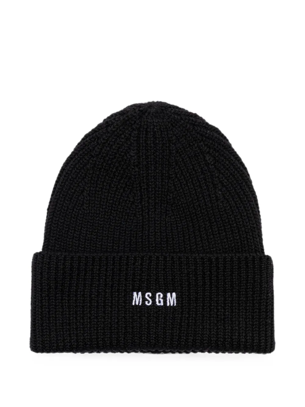 Msgm Logo-embroidered Ribbed-knit Beanie Hat In Black