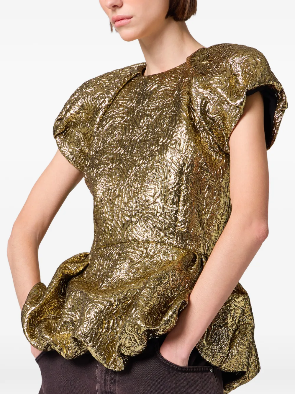 MSGM Peplum top met jacquard-effect Goud