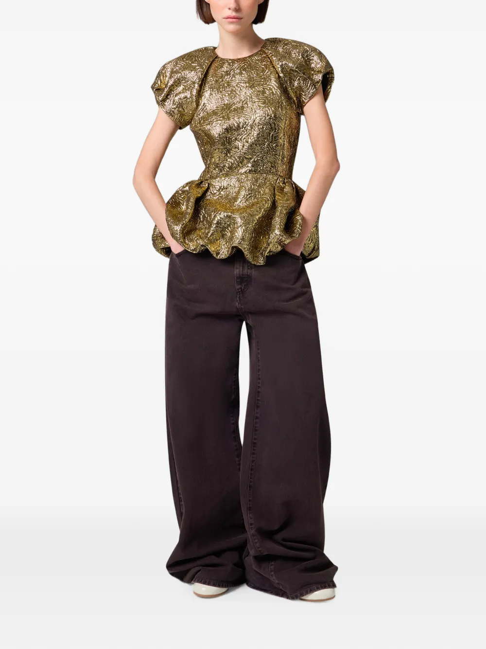 MSGM Peplum top met jacquard-effect Goud