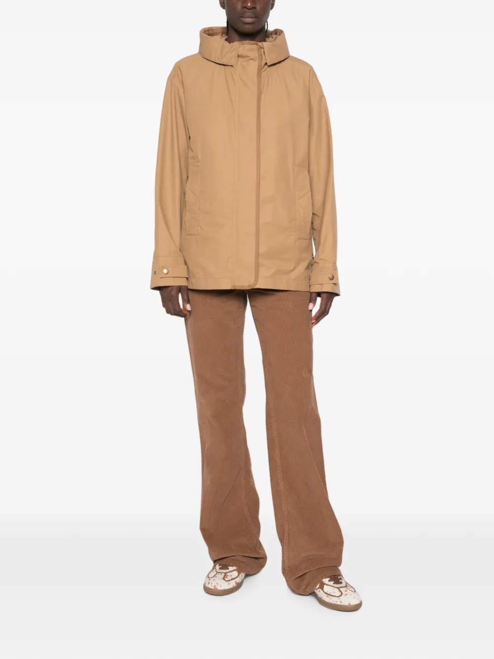Moncler Jack met capuchon en logopatch Bruin