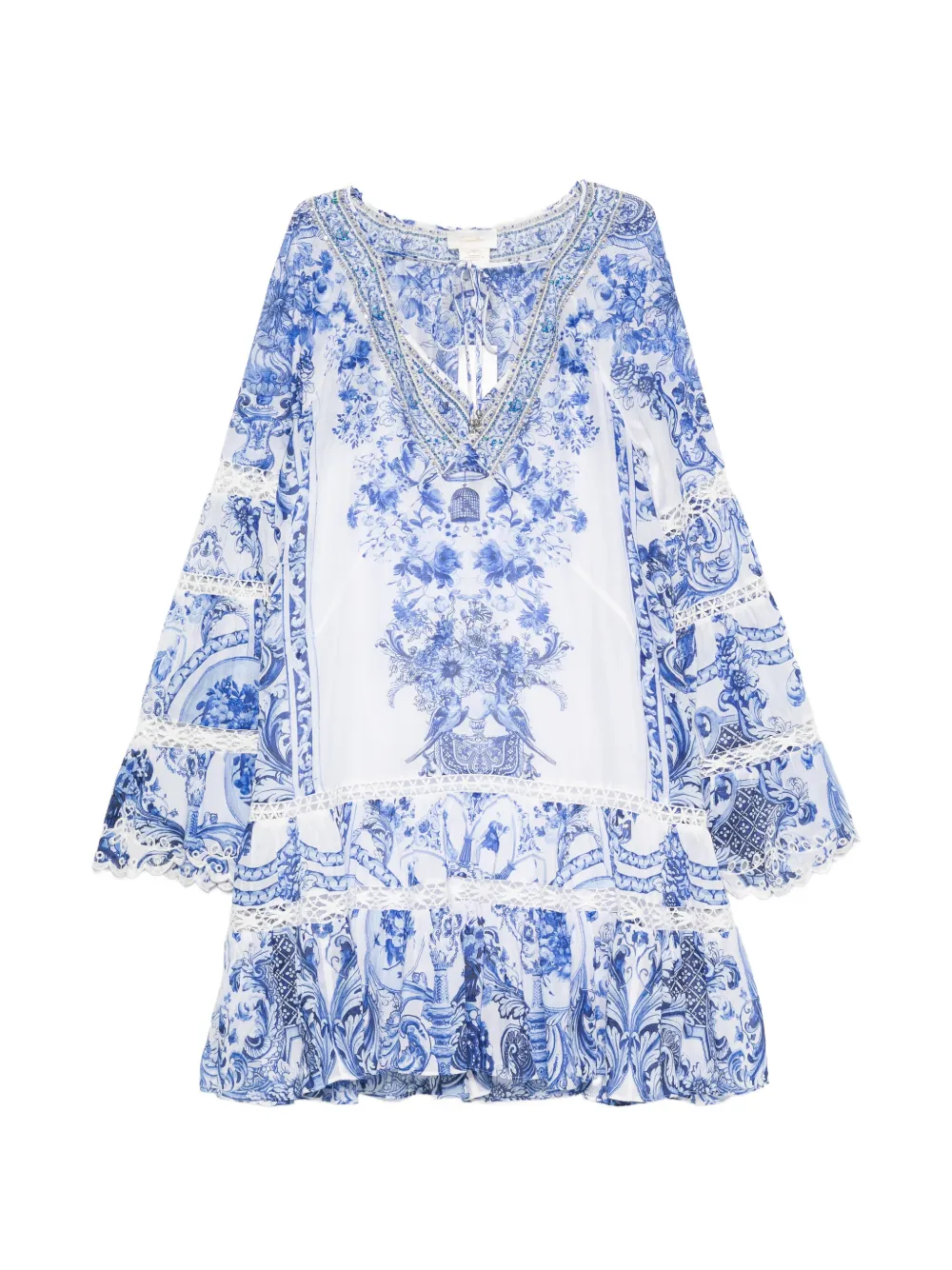 Camilla crystal-embellished floral-print mini dress - Bianco