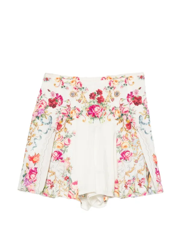 Camilla Floral-print Crystal-embellished Shorts in Neutrals