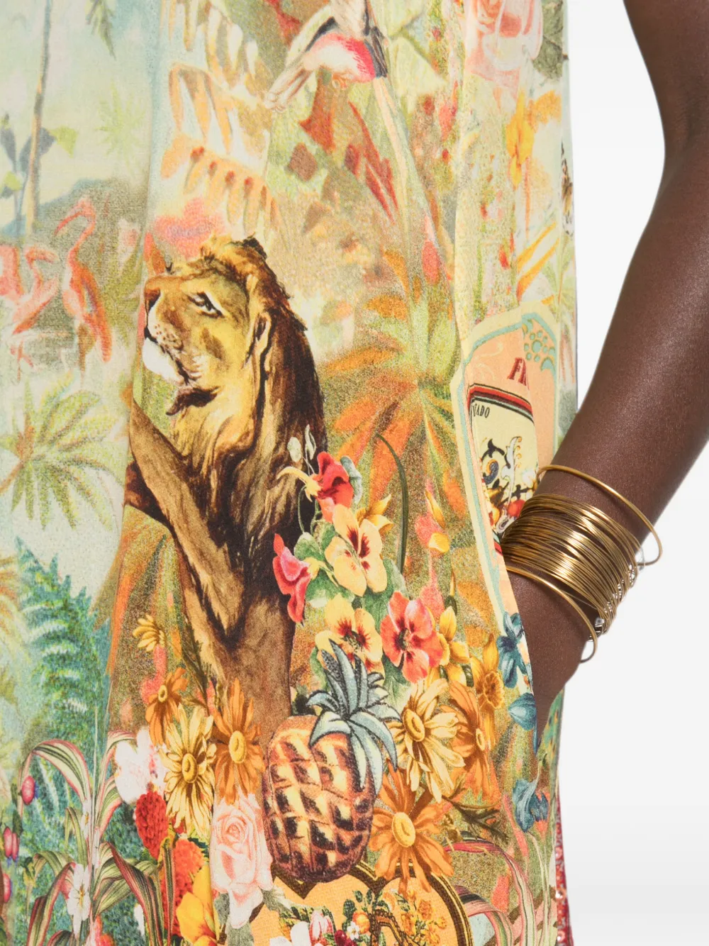 Camilla Midi-jurk met gestrikte achterkant en grafische print Geel