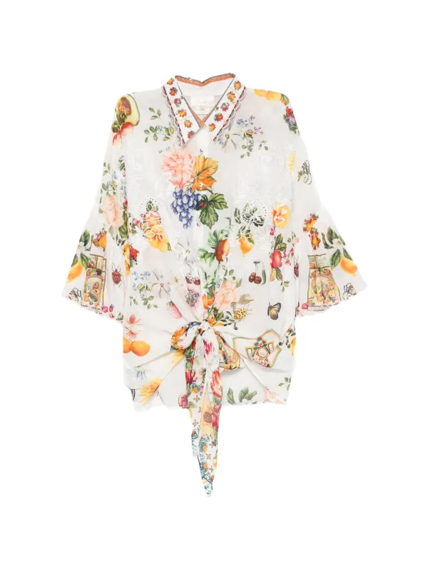 Camilla Fruit-print Ruffled Shirt in White