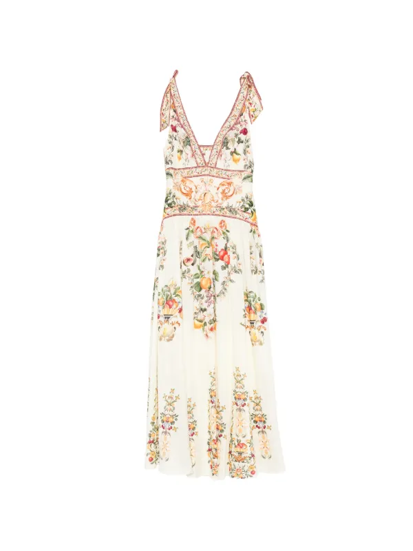 Camilla Fruit-print Tie-strap Maxi Dress in Neutrals