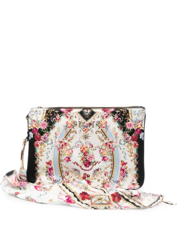Camilla Floral-print Crystal-embellished Clutch Bag in White