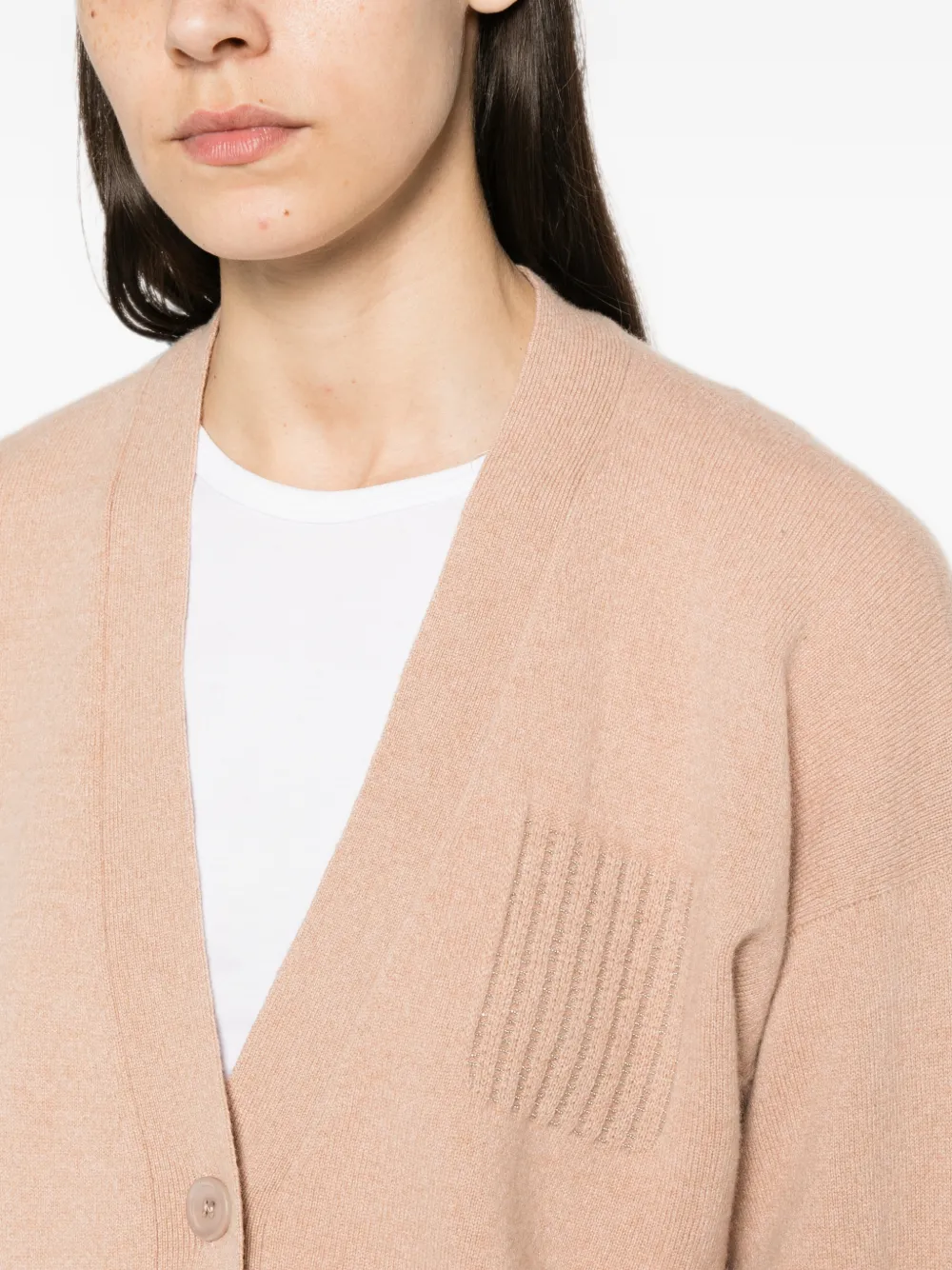 Peserico Vest met V-hals en zak verfraaid met kralen Beige