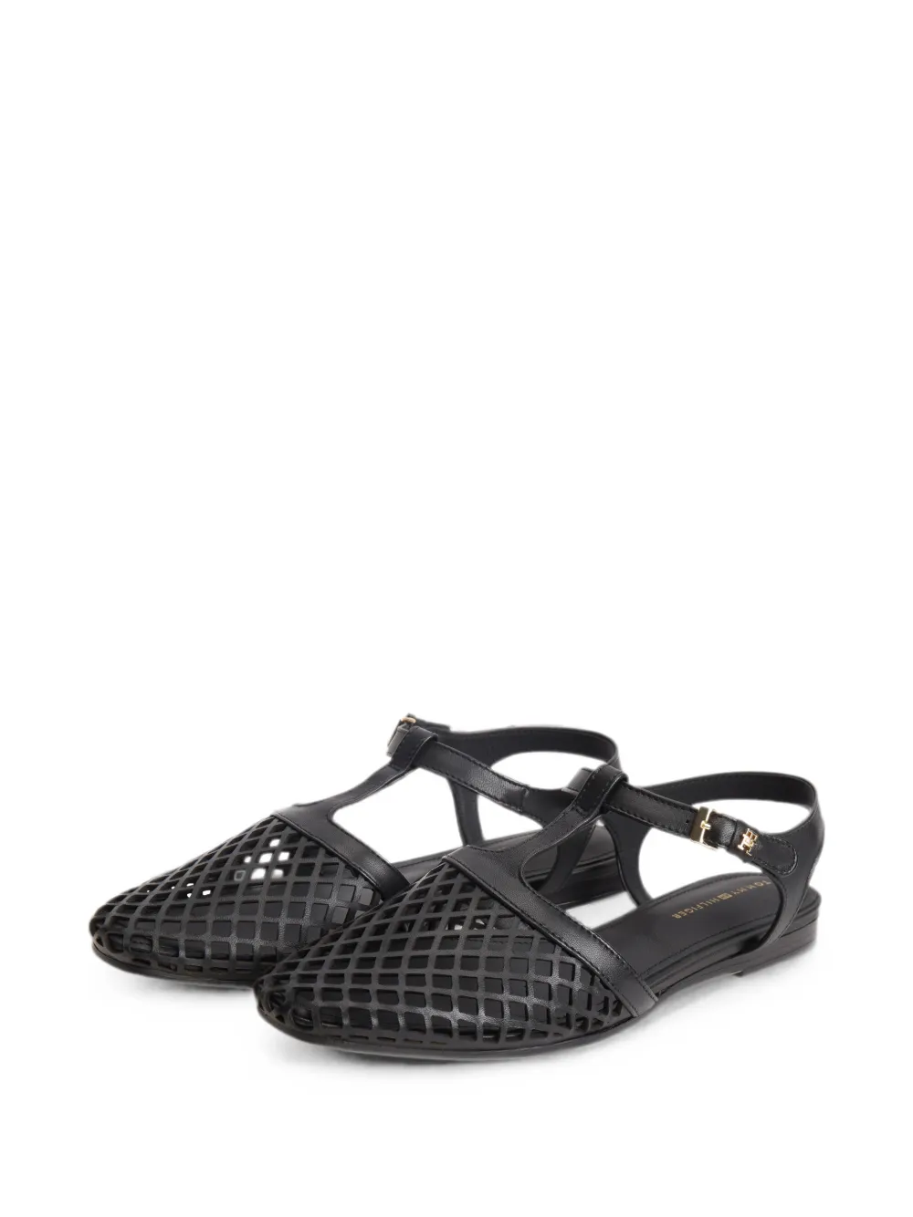 Tommy Hilfiger cut-out T-bar flat pumps Zwart