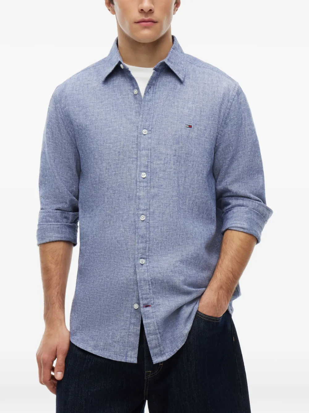 Tommy Jeans Overhemd met geborduurd logo Blauw