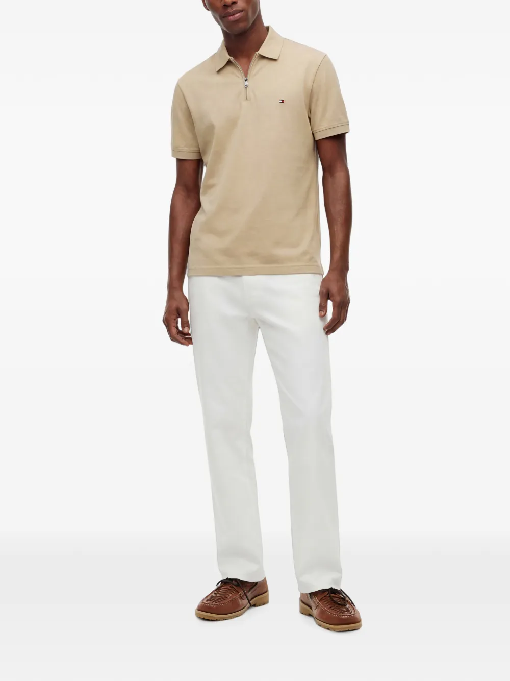 Tommy Hilfiger Poloshirt met logodetail en rits Beige