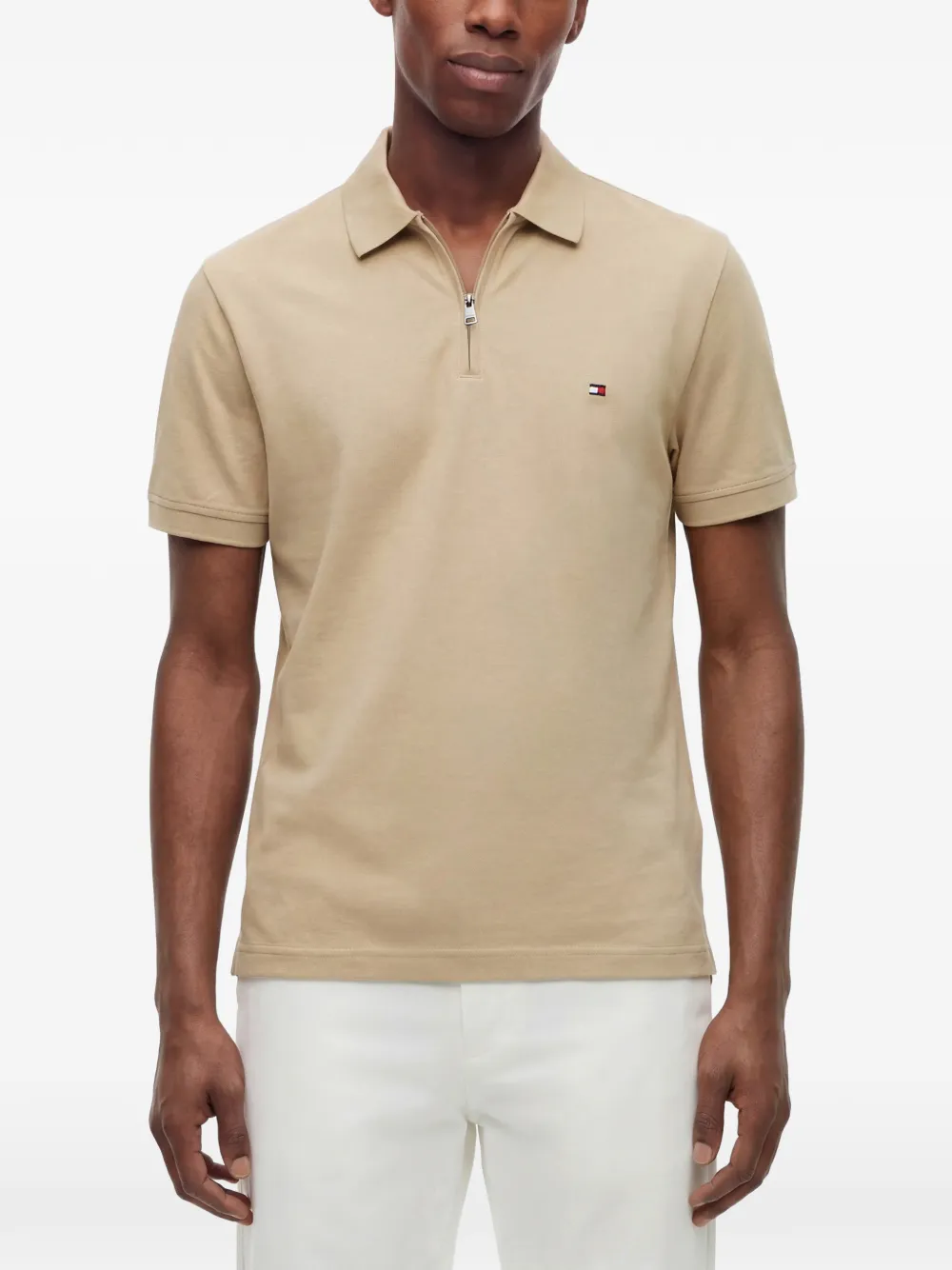 Tommy Hilfiger Poloshirt met logodetail en rits Beige