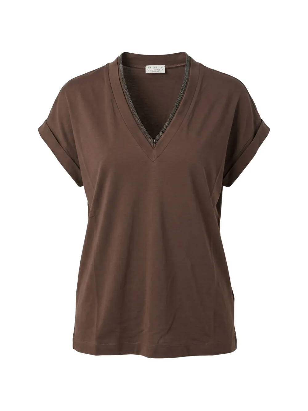 Brunello Cucinelli monili-trimmed V-neck T-shirt - Braun