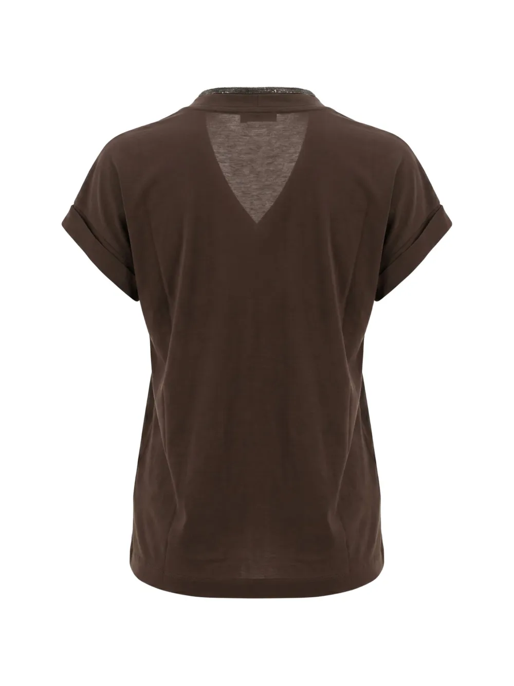 Brunello Cucinelli T-shirt met monilli-afwerking en V-hals Bruin