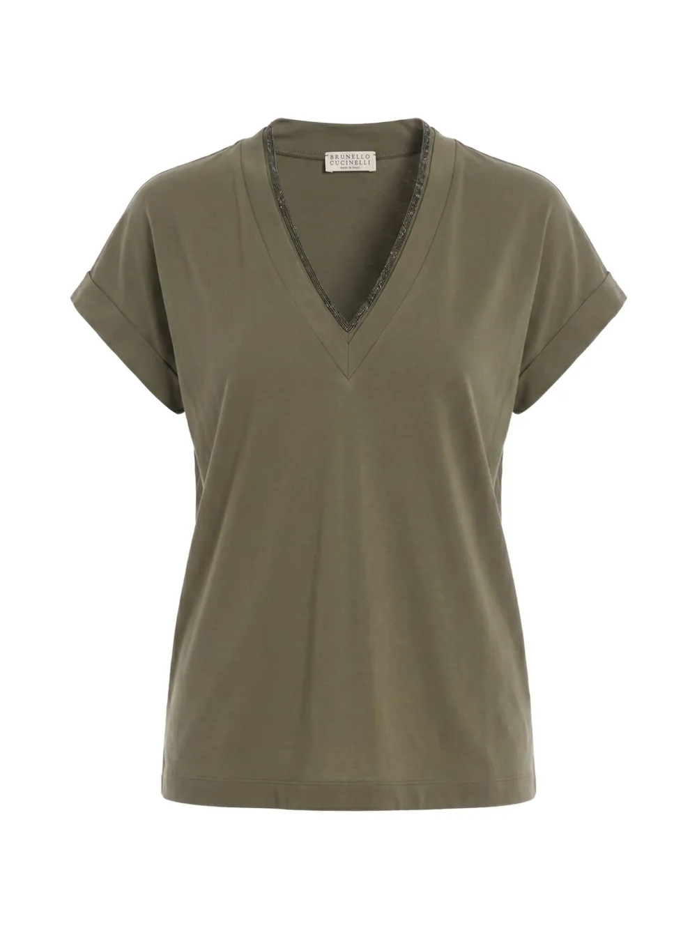 Brunello Cucinelli monili-trim V-neck T-shirt - Grün