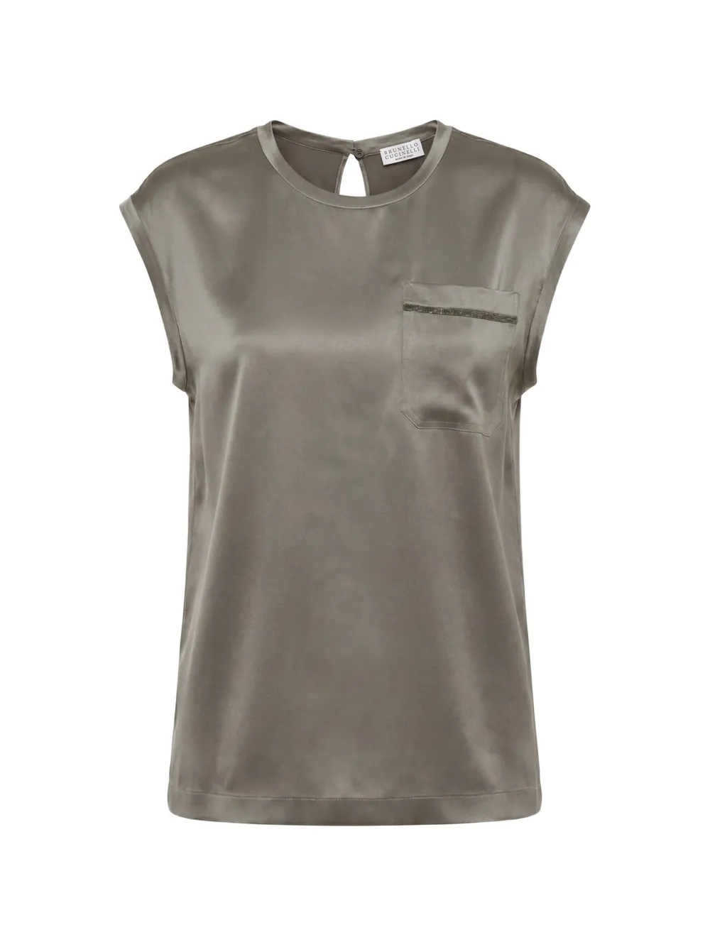 Brunello Cucinelli Monili-chain pocket silk top - Grigio