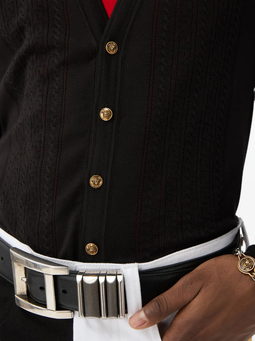 Versace Gebreid vest met Greca-patroon Zwart