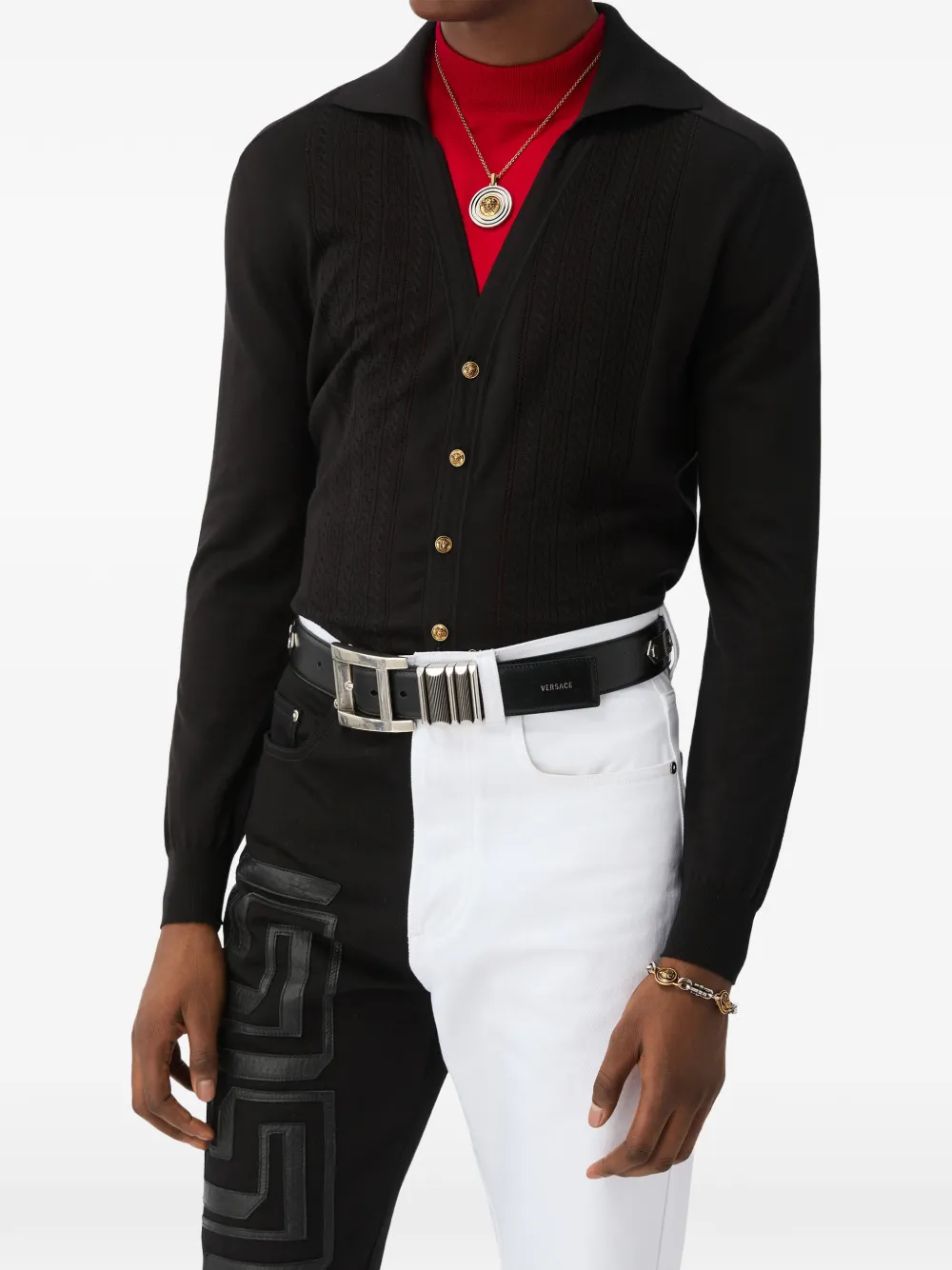 Versace Gebreid vest met Greca-patroon Zwart