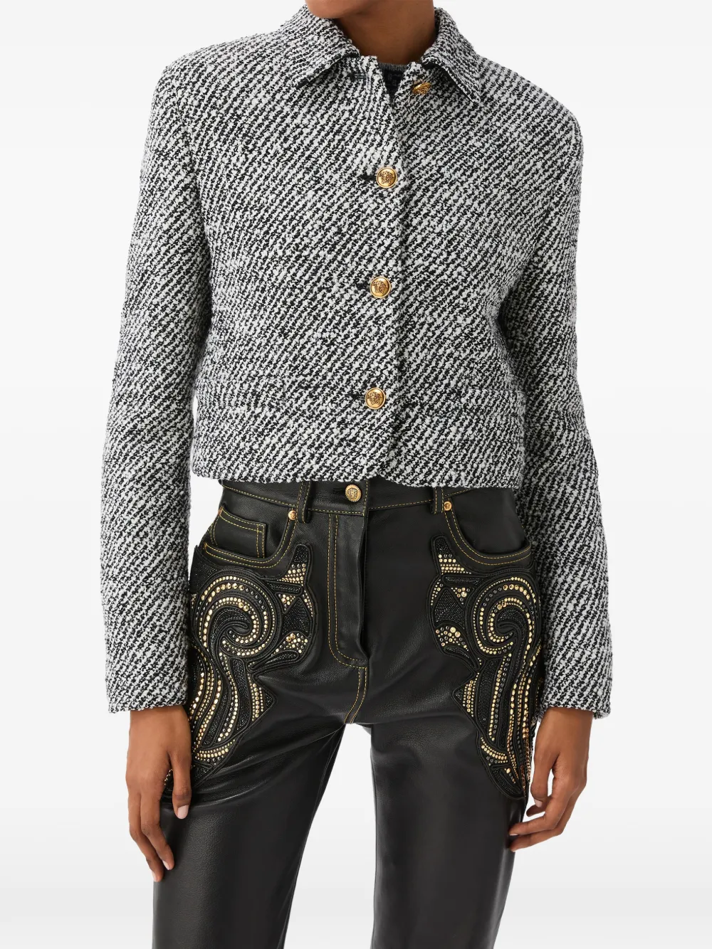 Versace Cropped wollen bouclé jack Zwart