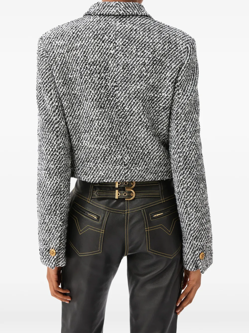 Versace Cropped wollen bouclé jack Zwart
