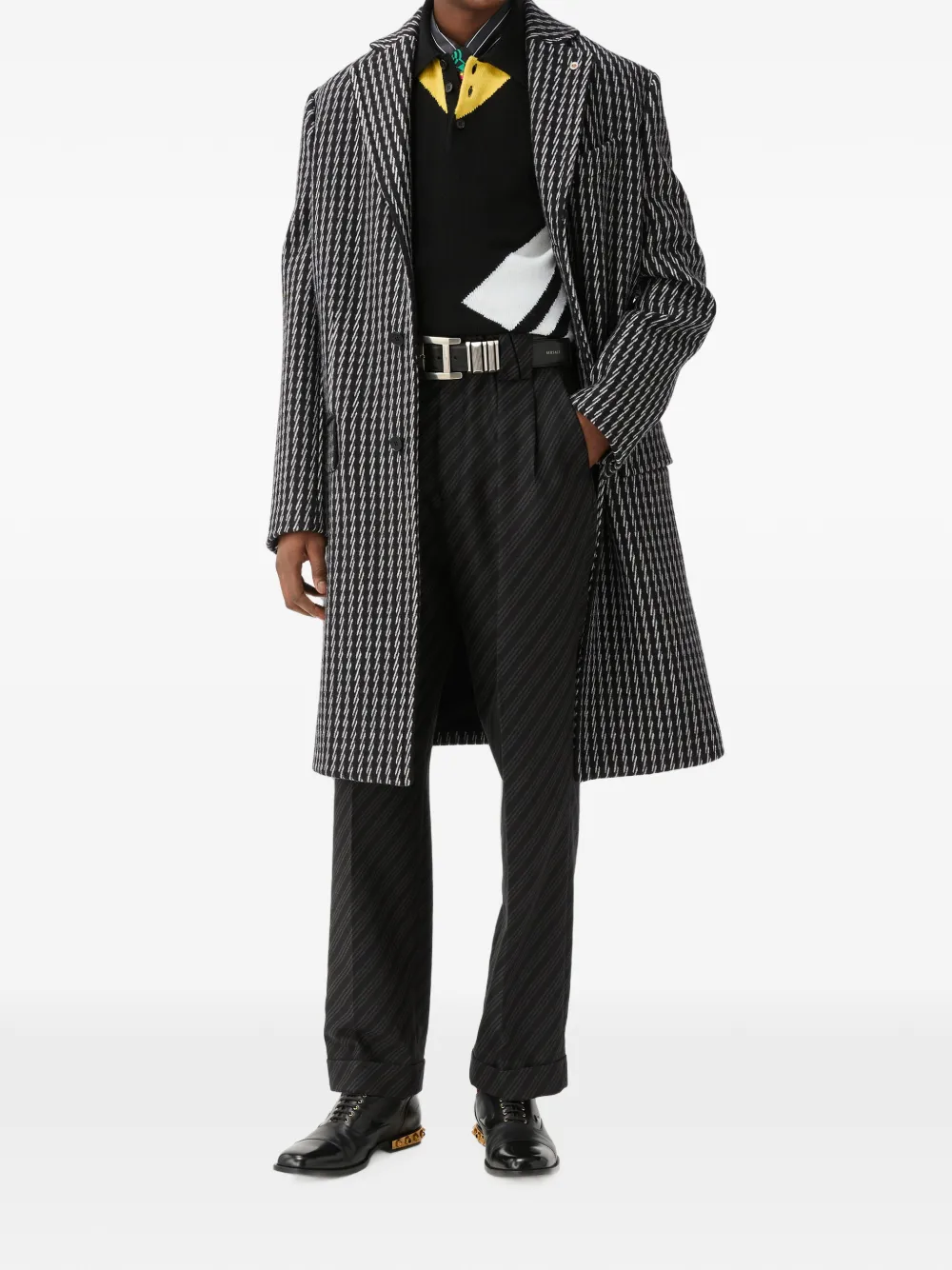 Versace Wollen jas met jacquard en kasjmier Zwart